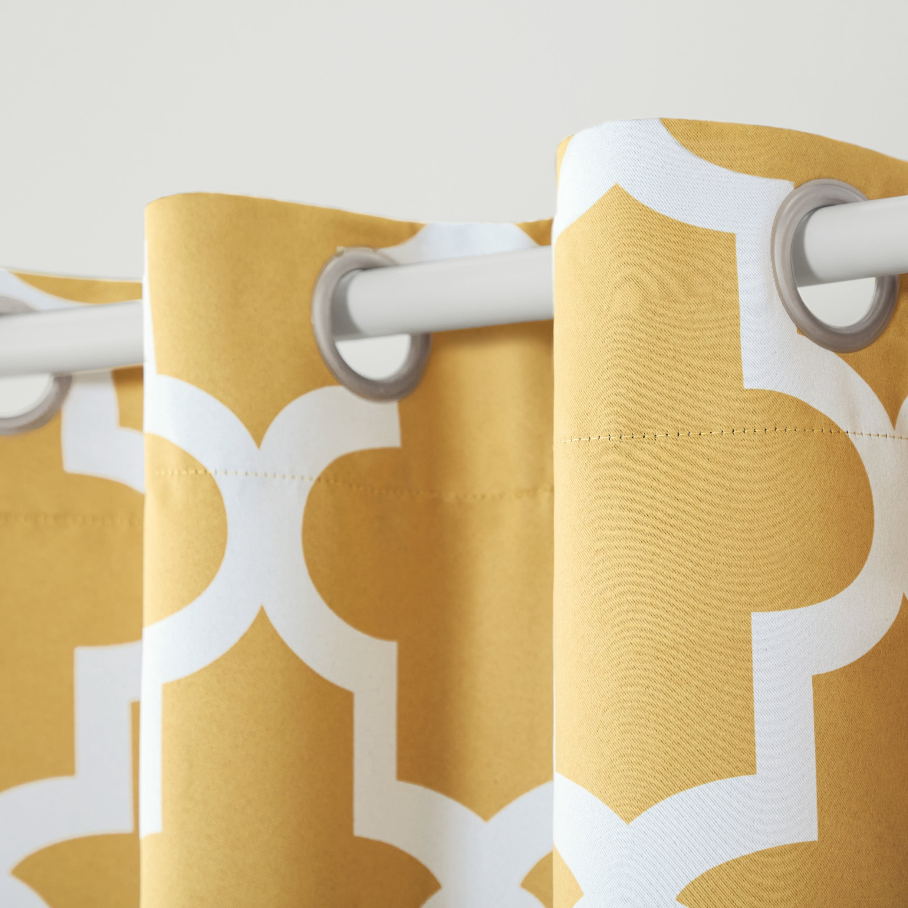 TOWN & COUNTRY EVERYDAY Ironwork Geo Trellis Sateen Indoor Curtains, Room Darkening Blackout, Grommet Top, Energy Efficient, 2-Pack Set, 52"x108", Sundress Yellow