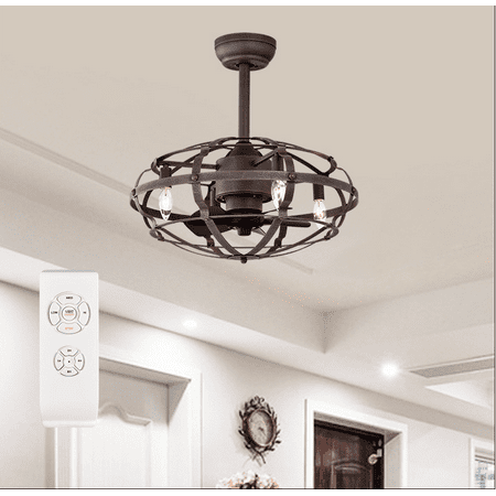 

LANTRO JS Modern Enclosed Ceiling Fan Indoor with Remote Control and Bladeless Rust Red Industrial Ceiling Fan Light Kit