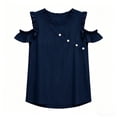 thumbnail image 6 of cocolona Summer Tops for Women Short Sleeve Crew Neck Button Asymmetrical Hem Shirts Dressy Casual Solid Color Blouses, 6 of 6