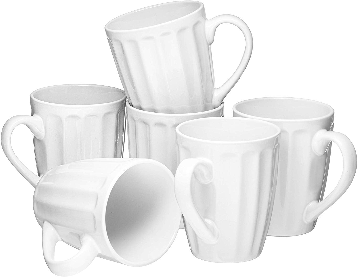 Coffee Mug Set Set of 6 Large-sized 16 Ounce Ceramic Coffee Grooved ...