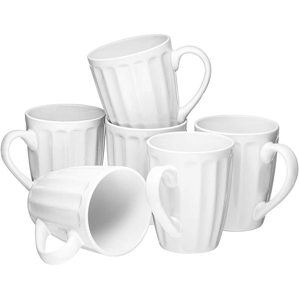 Coffee Mug Set Set Of 6 Large Sized 16 Ounce Ceramic Coffee Grooved Mugs Restaurant Coffee Mugs 9982
