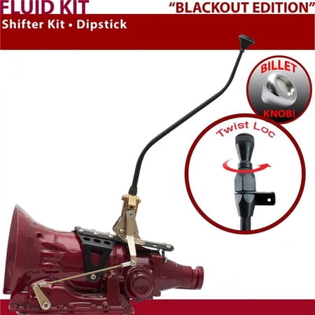 American Shifter TH200 Shifter Kit Black 23 in. Swan Dipstick Push Button Billet Knob for F6A74