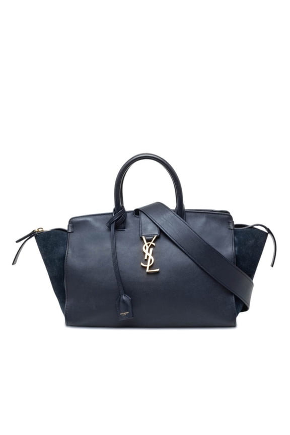 Pre-Owned Saint Laurent YSL Logo Downtown Cabas Handbag Shoulder Bag 2WAY 436832 Navy Leather...