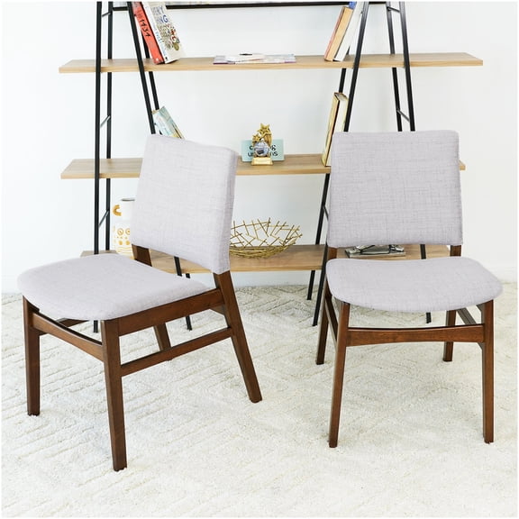 Mid-Century Modern Dining Chairs Set of 2, Upholstered Fabric Side Chairs with Solid Wood Legs for Kitchen Dining Room
