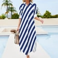 thumbnail image 3 of Navy Blue White Nautical Casual Dress Diagonal Stripes Street Fashion Dresses Long Sleeve Kawaii V Neck Oversized Chiffon Dress, 3 of 7