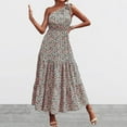 thumbnail image 2 of USSUMA Summer Dresses For Women 2022 Beach Women's Summer Boho One Shoulder Sleeveless Floral Print Ruffle Beach Party Tiered Maxi Dress Casual Swing Long Sundress, 2 of 7