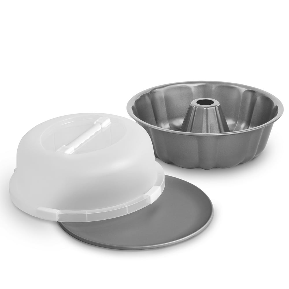 BakerEze 3Piece Nonstick Fluted Cake Pan and Cake Carrier Set