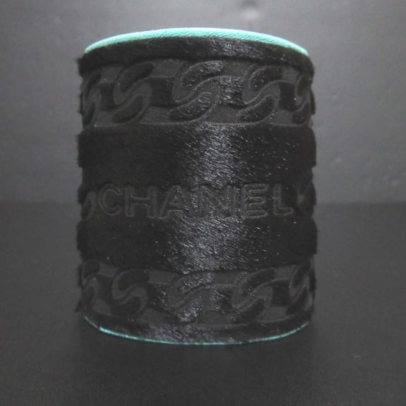 Pre-Owned 01A CHANEL Harako Leather Wide Bangle Bracelet, Black x Blue, Women's