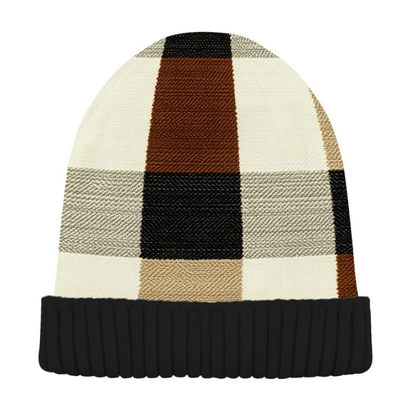 joogoo Checkered Beanie Hats Cuffed Winter Warm Knit Thick Beanies