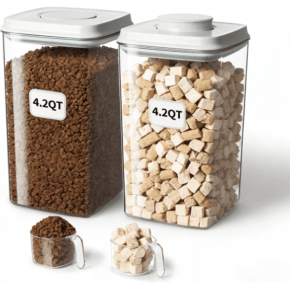 ANKOU 2 Count 4L/4.2qt Airtight Pet Food & Treats Container, Pop Lid with Scoop Storage