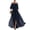 Navy, variant on Women's Off The Shoulder Maxi Dress, Sexy Pleated Chiffon Evening Gown with High Slit, Elegant Puff Sleeve Formal Party Dress