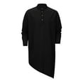 thumbnail image 3 of Men's Muslim Robe Tops Kaftan Robe Button Down Long Sleeve Henley Lightweight Asymmetric Hem Solid Color Blouse, 3 of 7