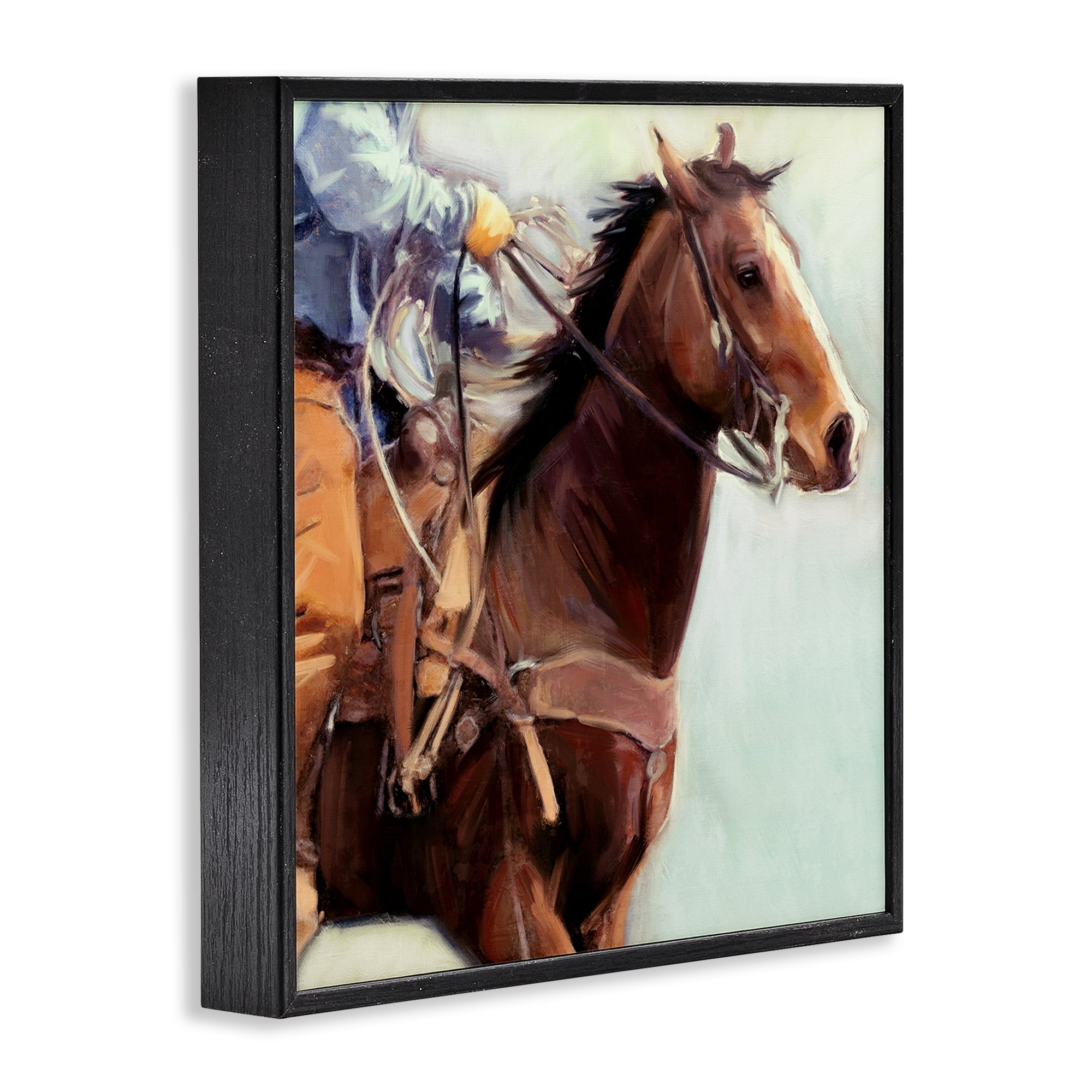 Stupell Industries Galloping Western Cowboy Animals & Insects Painting Black Framed Art Print Wall Art, 12 x 12