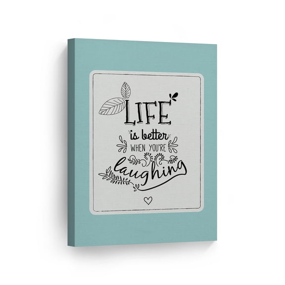 Smile Art Design Life Is Better When You're Laughing Quote Hand Lettering Wall Decor Motivational Wall Art Canvas Print Inspirational Home Decor Ready to Hang Made in the USA- 12x8