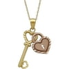 Simply Gold Precious Sentiments 10kt Yellow and Pink Gold Heart and Key Pendant, 18"