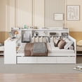 thumbnail image 3 of Full Size Wooden Daybed with Desk, 3 Storage Drawers and Three Large Side Compartments, Pine Construction Daybed with Usb Ports And Power Outlets for Bedroom, Living Room, White, 3 of 8