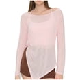 thumbnail image 2 of Qzwdhjm Mesh Swimsuit Coverup for Women Sheer Boat Neck Beach Cover Up Shirts Long Sleeve Asymmetrical Hem Bathing Suits Coverups for Summer Vacation, 2 of 9
