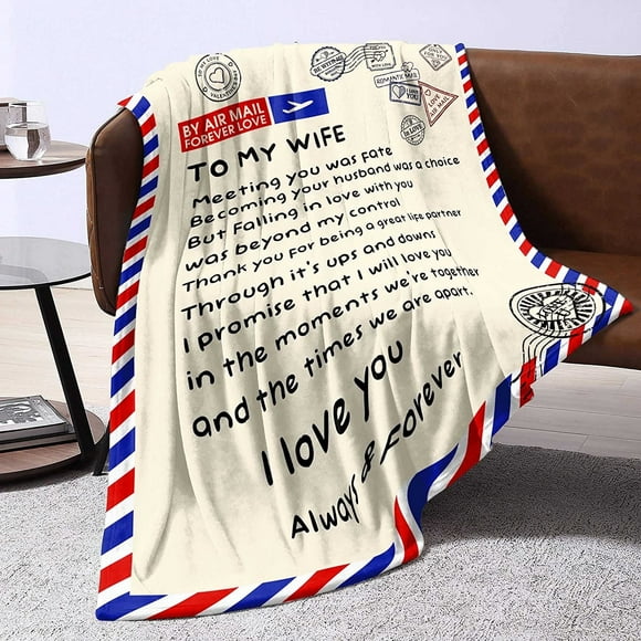 Couverture pour Ma Femme de Mari, Cadeaux d'Anniversaire Romantiques pour Femme Cadeaux de Mariage pour Elle Couverture de la Saint-Valentin pour Lit Canapé et Voyage 50x60 Pouces