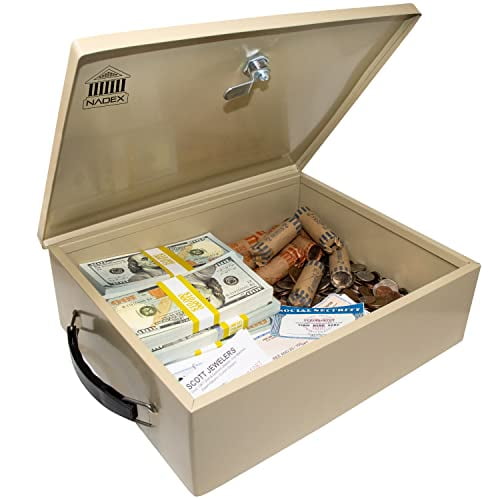 Nadex Steel Security Chest, Fire Retardant Box with Lock and Key | 14.5 x 11 x 4 Inch Fire Security Chest Internal 12-3/16" x 10-3/16" x 3-1/2"