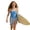 Blue, variant on Girls One Piece Pleated Tunic Swimsuit Playful Solid Color Printed with Summer Beachwear for 7-16 Years