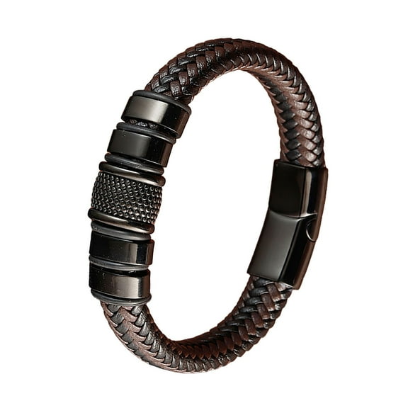 JO WISDOM Men's Handmade Leather Stainless Steel Bracelet Bracelet Bracelet Magnetic Buckle Men's Bracelet Senior Craftsman Handmade Men's Leather Bracelet Gift for Boyfriend