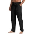thumbnail image 3 of QDG Mens Cotton Linen Pants Elastic Waist Drawstring Loose Casual Summer Beach Pants Black M, 3 of 9