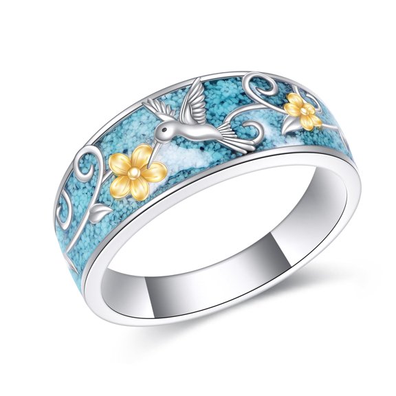 XATENJE Hummingbird Rings 925 Sterling Silver Turquoise Ring Jewellery Gift For Women Men (Hummingbird, 9)
