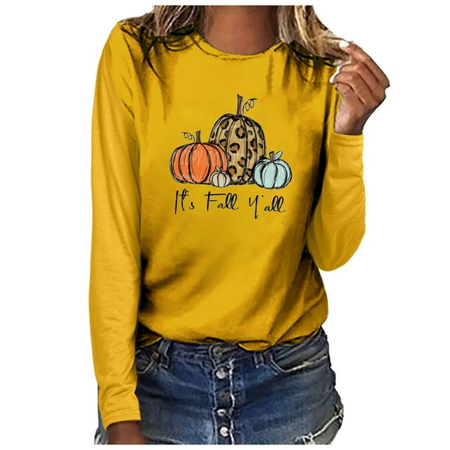 Babysbule Hauts d'Automne pour Femmes C'est l'Automne Yall Femme Col Rond Imprimé Chandail Hauts Manches Longues Blouse