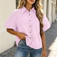 thumbnail image 4 of LEKWK Womens Summer Tops Button Down Short Puff Sleeve Striped Shirts Lightweight V Neck Loose Fit Collared Tops Fashion Casual Daily Outfits, 4 of 5