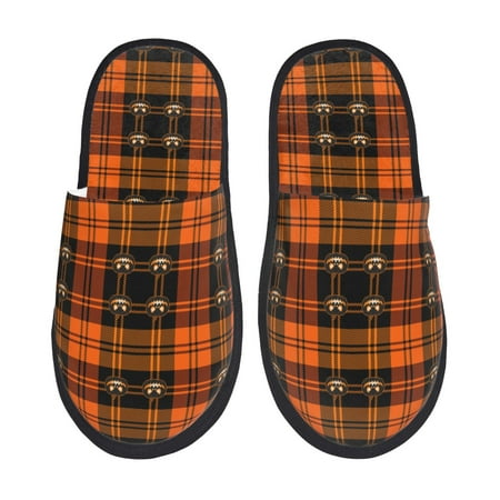 Balery Halloween Tartan Plaid Slient Indoor Furry Fleece Comfort House Shoes Soft Non-Slip Home Shoes Cotton slippers House Slippers-- Large