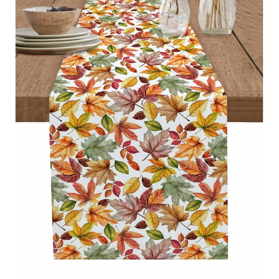 Fall Maple Leaves Burlap Cotton Table Runner 13x70 Inches Long, Thanksgiving Orange Country Botanical Farmhouse Table Runners, Outdoor Dining Tablecloths Decor for Baby Shower/Party/Wedding