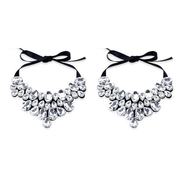 Minnieouse Collar de mujer, gargantillas, colgantes, Gargantilla para niñas, adorno para el cuello, accesorios para vestido de fiesta y banquete, Blanco 2piezas