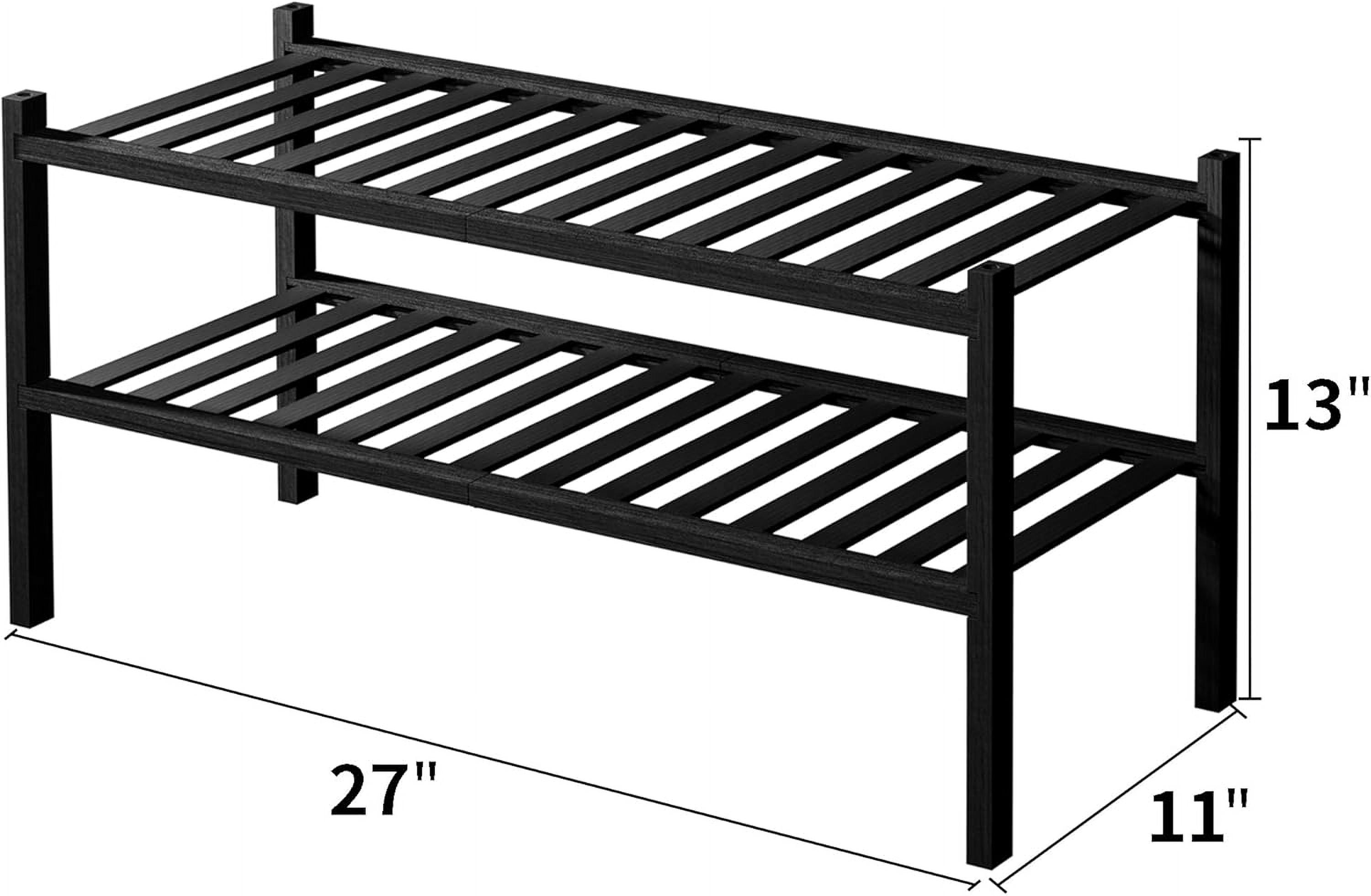 3 Tier Bamboo Shoe Rack for Closet Free Standing Wood Shoe Shelf Storage Organizer for Entryway Small Space Stackable 27"x11"x20" (Black)