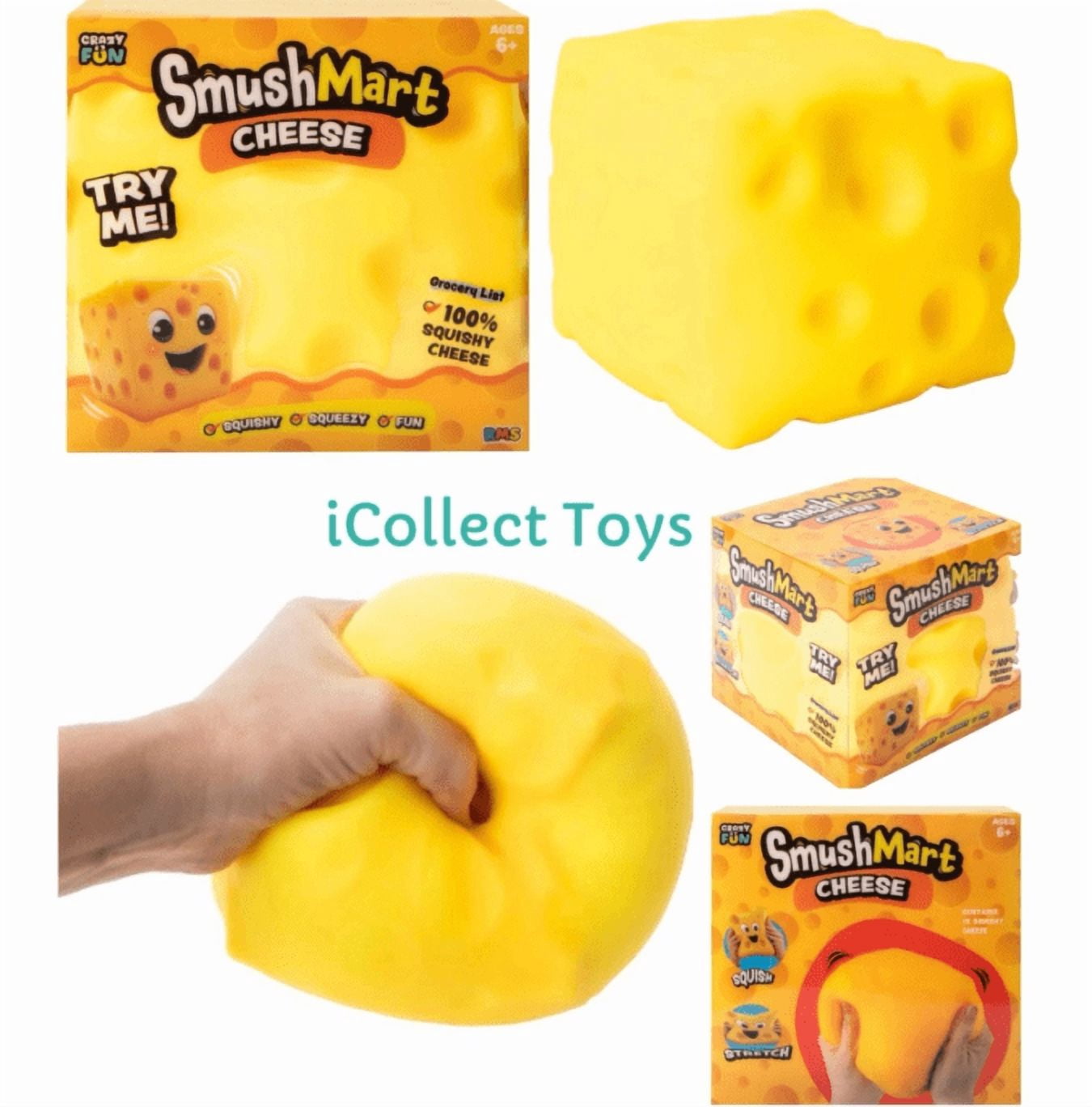 Squishy JUMBO CHEESE SQUISHY 5” Smush Mart ,Soft Sensory Stress Relief Tools for Teens and Adults - Fun Novelty Gift for Holiday Festivals