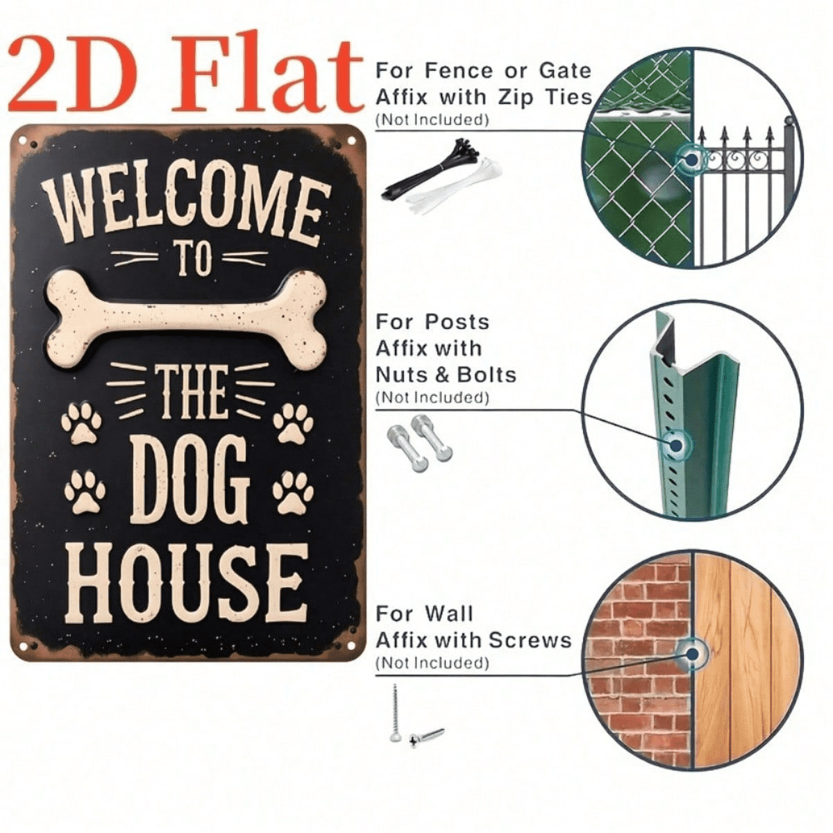 Vintage Welcome To The Dog House Metal" Sign, Heavy-Duty Rustic Paw Print Bone Pattern Pet Wall Decor, Pet Wall Decor, 2D Flat Unframed Farm