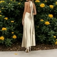 thumbnail image 4 of Women's Sexy Satin Party Dress Elegant Neck Long Slit Evening Gown For Dinner Party Night Out Spring Summer, 4 of 6