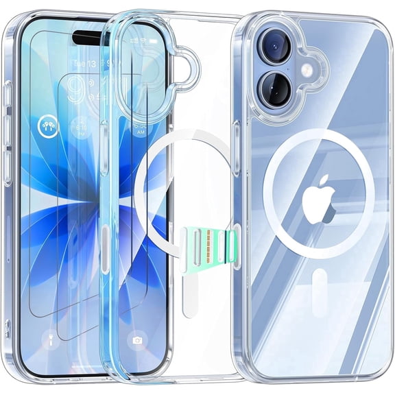 for iPhone 16 Plus Case,Acrylic Clear Back,2X Screen Protector,Wireless Charging,Camera Control, Magnetic Phone Case Shockproof Cover for iPhone 16 Plus 6.7"