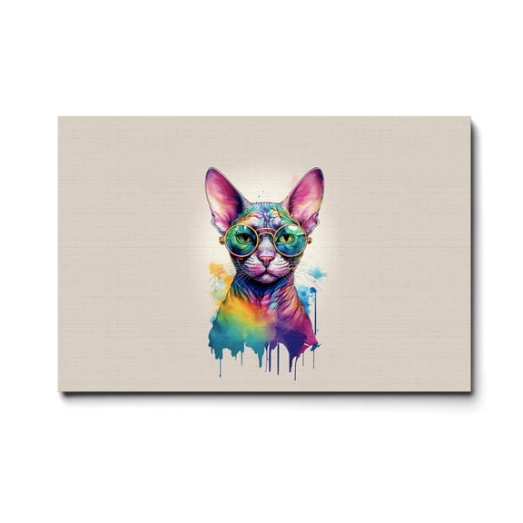 Hippie Sphynx Portrait oil painting Watercolor Tie-dye Vintage Horizontal Matte Canvas Poster Cat Lover Kitten Owner Gifts Idea Wall Art Home Decor - 00015