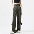 thumbnail image 3 of REALiKUN Women Baggy Work Pants High Waisted Cargo Pants Casual Loose Full Length Hiking Pants Solid Loose Wide Leg Trousers, 3 of 7