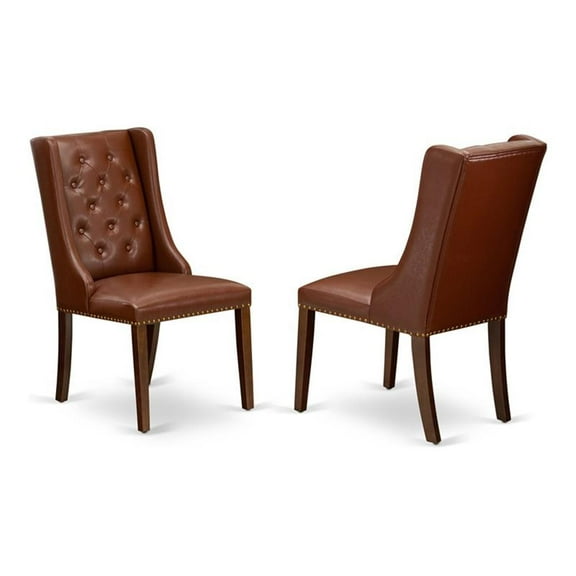 Pemberly Row 38" Faux Leather Dining Chair in Mahogany (Set of 2)