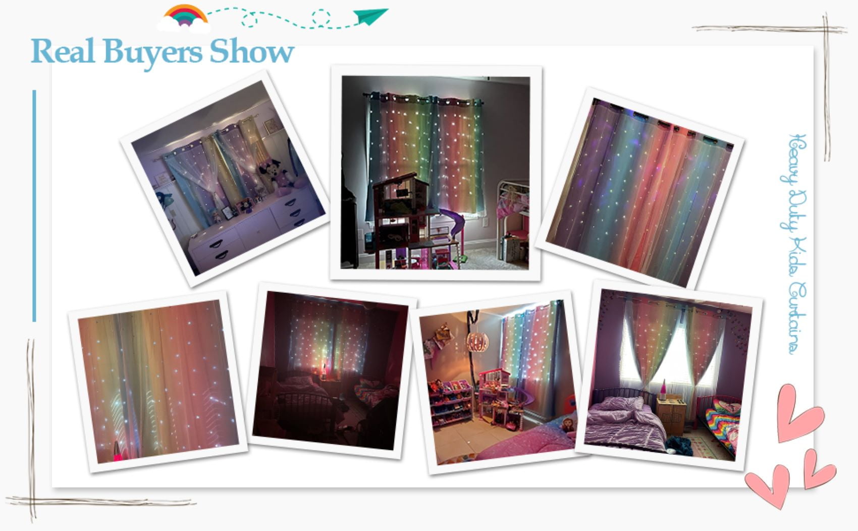 Anjee Blackout Curtains for Kids Girls Bedroom 2 Panel Curtains,Star Curtain Dual Layer Curtains with Sheer, 52" x 63",Blue Purple Yellow