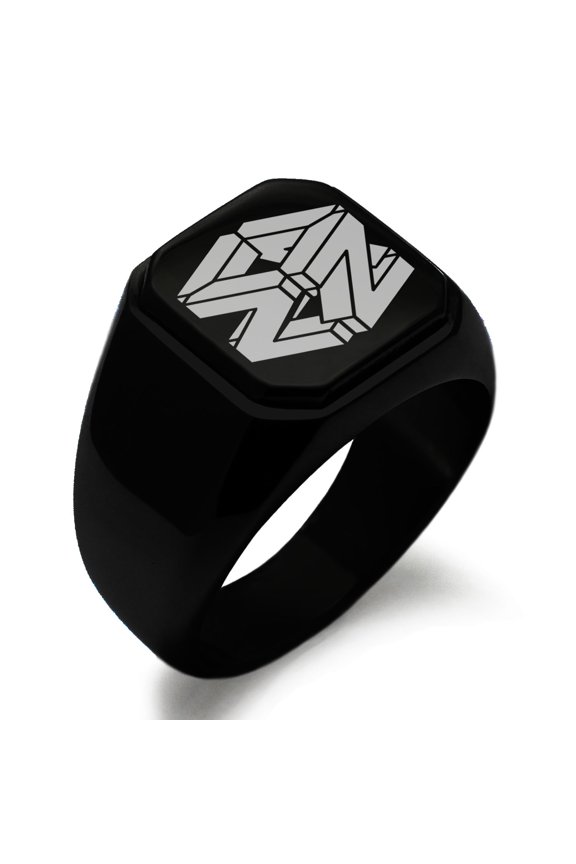 Stainless Steel Letter Z Initial 3D Cube Box Monogram Engraved Engraved Square Flat Top Biker Style Polished Signet Ring