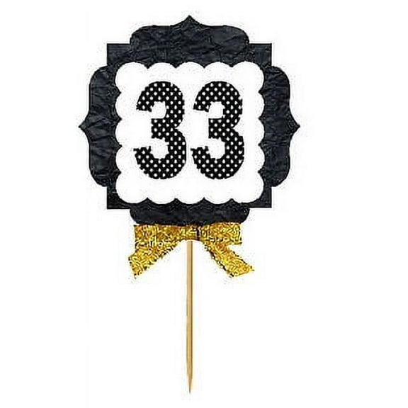 33rd Birthday / Anniversary Gold Ribbon Hand Crafted Novelty Cupcake Decoration Toppers / Picks -12ct