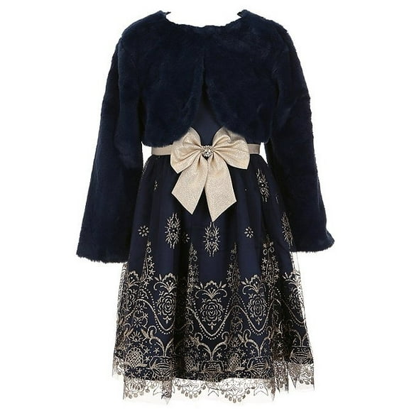 Rare Editions NAVY Big Girls Solid/Glitter-Patterned Fit & Flare Dress, US 8