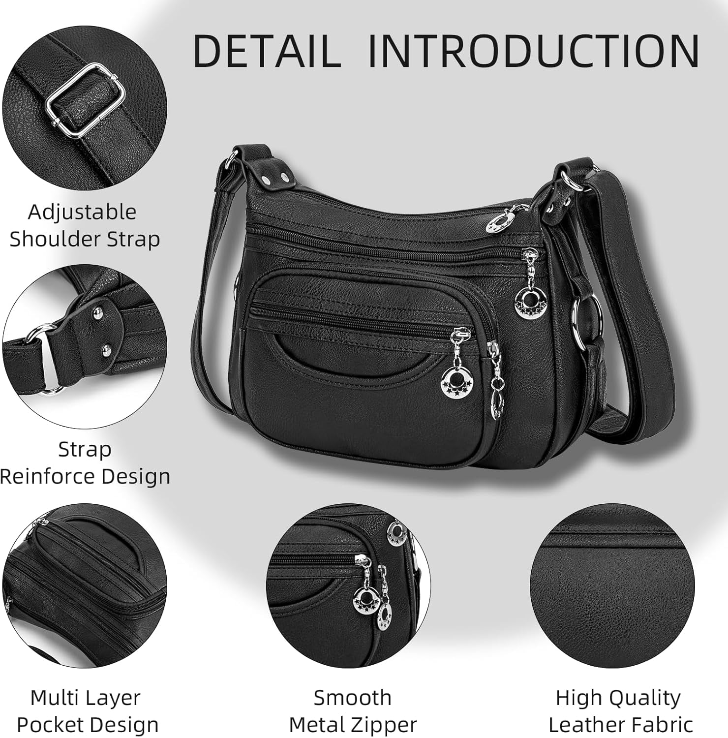 Crossbody Bag for Women Multi Pocket PU Leather Shoulder Handbag Large Capacity Lightweight Purse for Daily Use