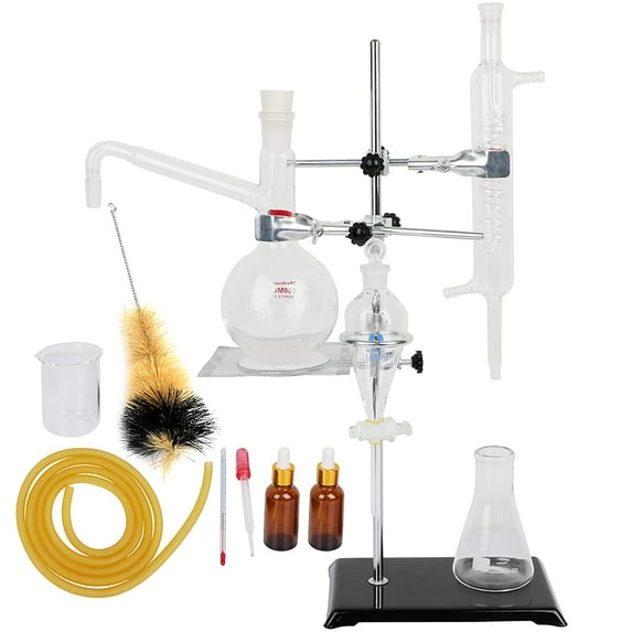 500ml Distillation Apparatus for Home Glass Steam Distillation Apparatus Kit Distilling Set with Flask Essential Oil Extraction Maker Organic Chemistry Lab Glassware Equipment