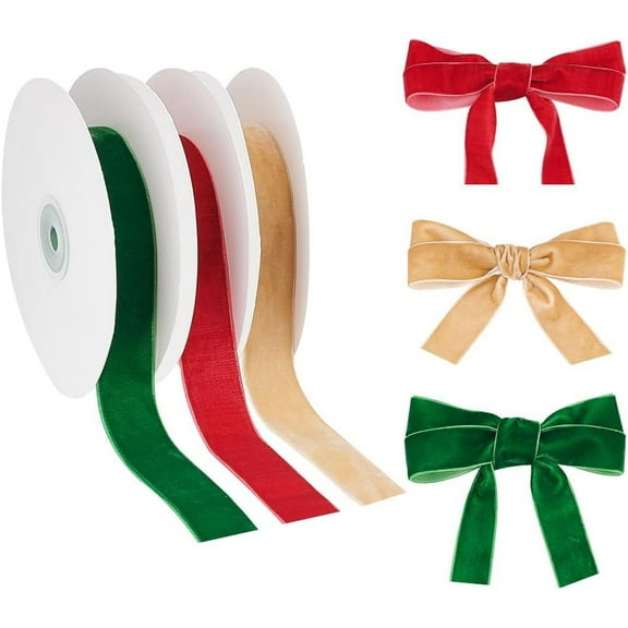 3 rolls 3 colors Single Face Velvet Ribbon sets Flat Mixed color 1 inch(25mm) 5 yards/roll 1 roll/color