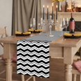thumbnail image 2 of Black Chevron 108 Inch Table Runner, Geometric Grey Print Wavy Striped White Farmhouse Dresser Scarf Cotton & Linen Tablerunner for Dining/Kitchen Island/Holiday Party Décor 13" x 108", 2 of 9