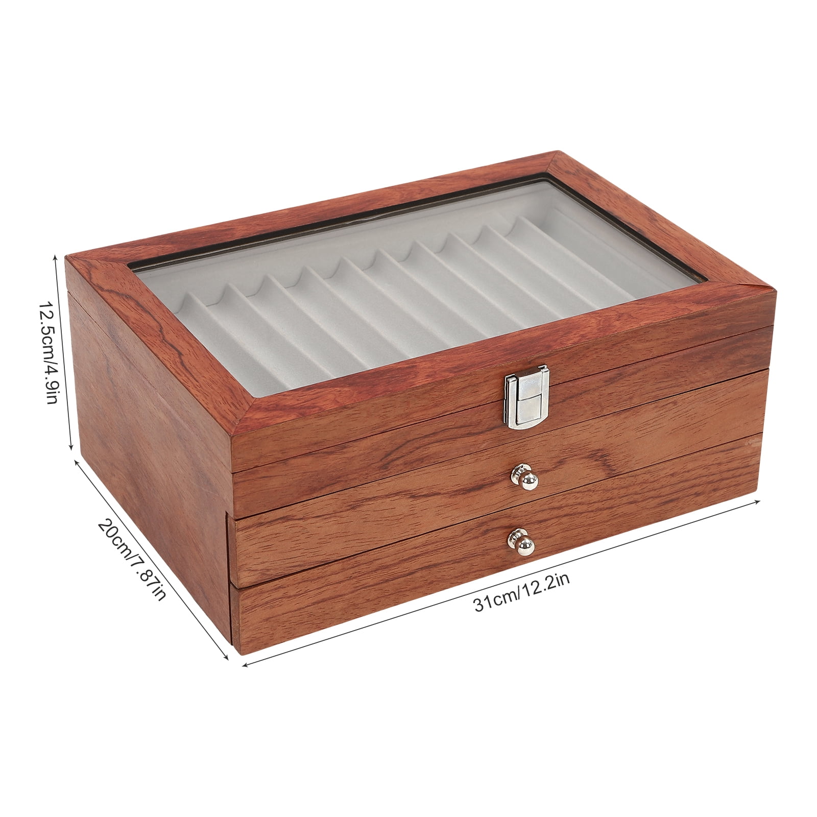 Pen Box with 3-Tier Design, 34 Separate Compartments,&nbsp; Rosewood and MDF Construction, Velvet-Lined for Protection, Vintage Style with Smooth Finish, Ideal Gift for Pen Collectors