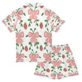 thumbnail image 2 of Silky Satin Kids' Pajama Set Breathable & Smooth Unisex Button-Down Pajamas Strawberry Bow Pattern, 2 of 8